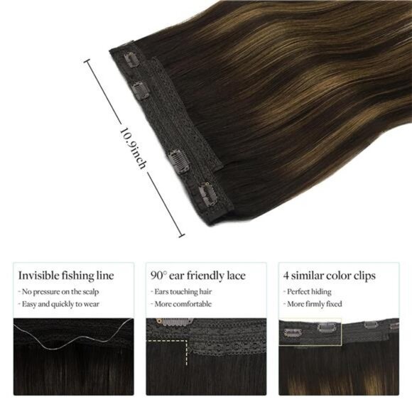 Human Hair Extensions Wire Balayage Dark Brown to Chestnut Brown 18 Inch 95g main image 5